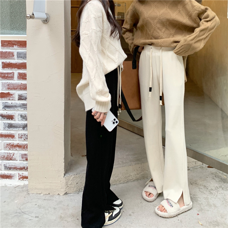 Split wide leg mopping pants autumn and winter new high waist slim casual pants drape trousers women