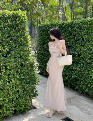 Real price~ Pure desire slim mid-length dress with pleated design and hip skirt