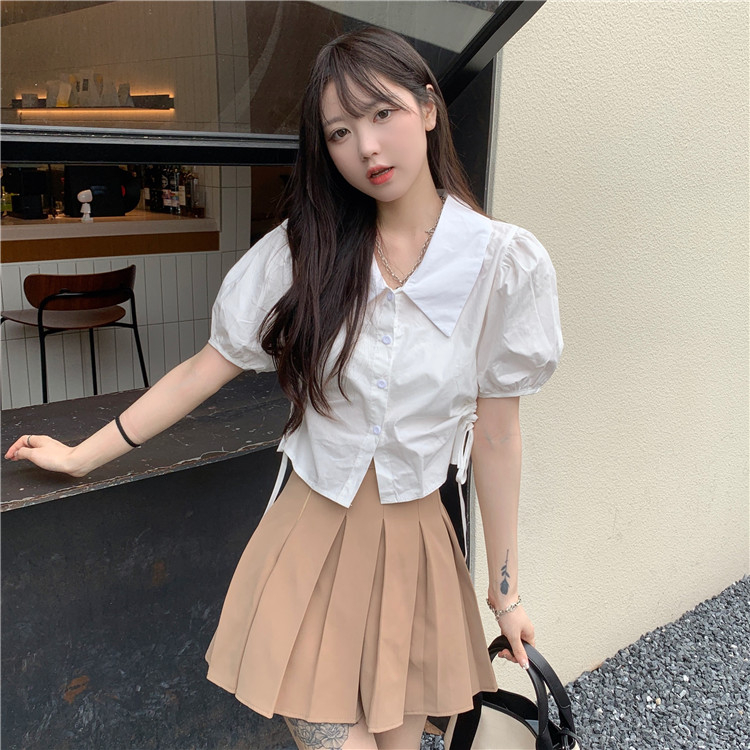 Design sense niche Korean short-sleeved shirt women's summer new small fresh French style student bubble sleeve shirt tide