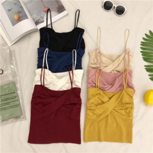 Sexy underpainting blouse, women's inside with suspender vest, women's outside in spring and summer, a word neck, exposed navel, bra, sleeveless Knitted Top