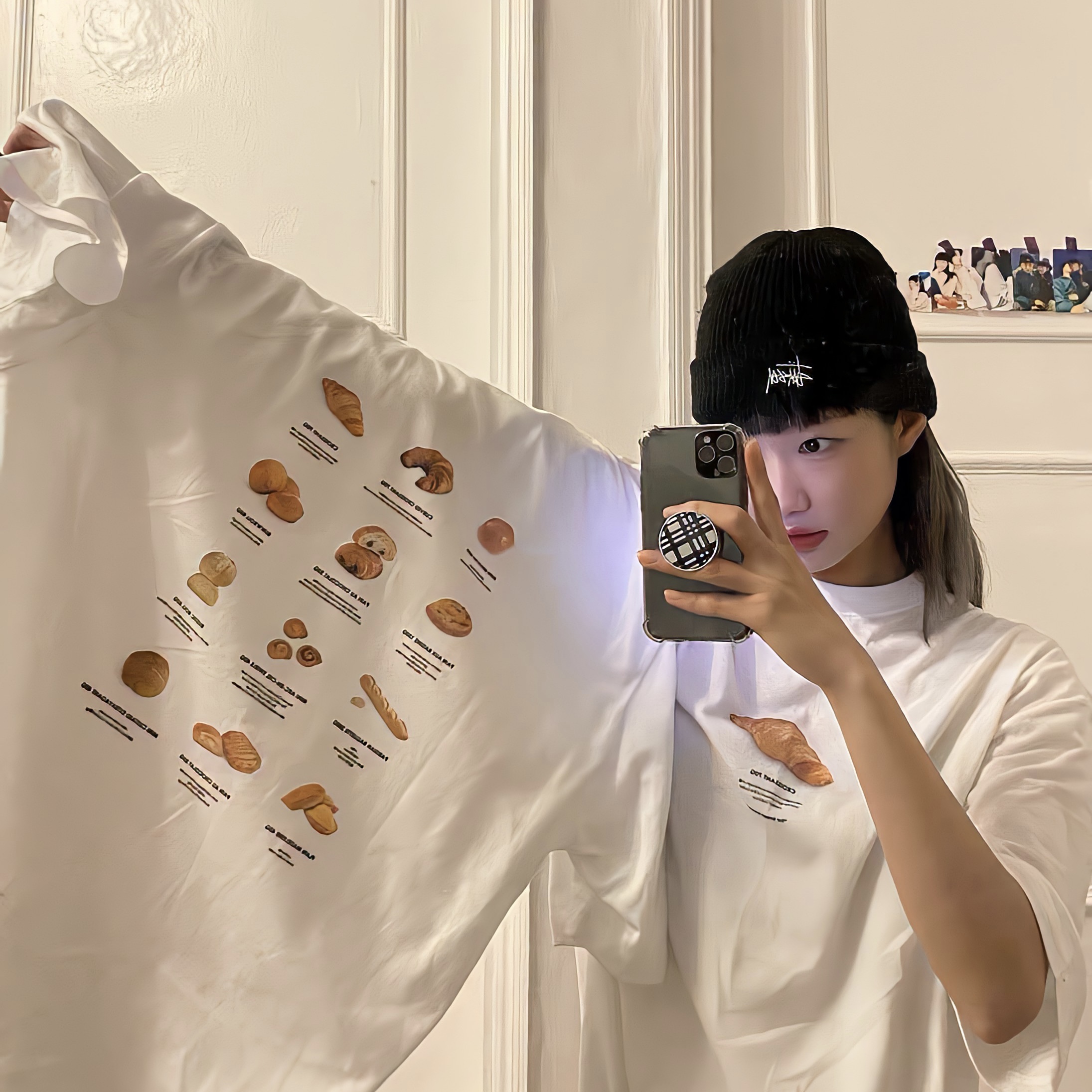 RE eegeegee croissant bread fun printed loose casual short sleeve T-shirt men and women