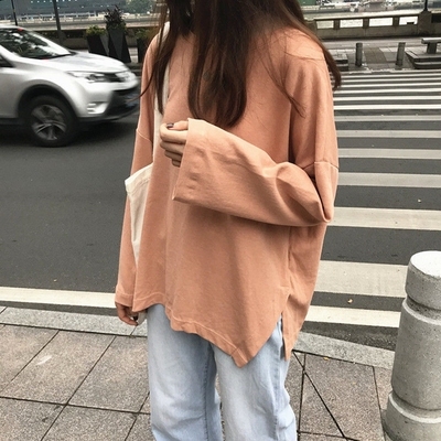 Autumn solid color long sleeve T-shirt women's Korean loose thin top bottoming shirt