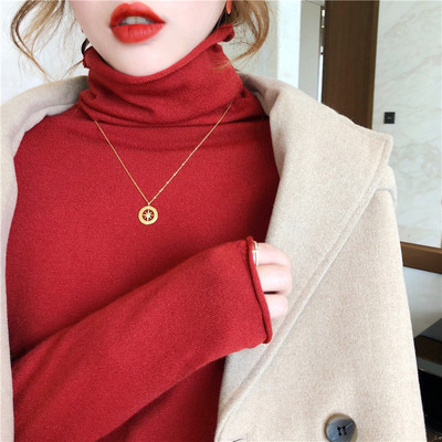 Red high neck sweater women's 2020 new versatile retro Knitted Top slim thin autumn and winter underlay