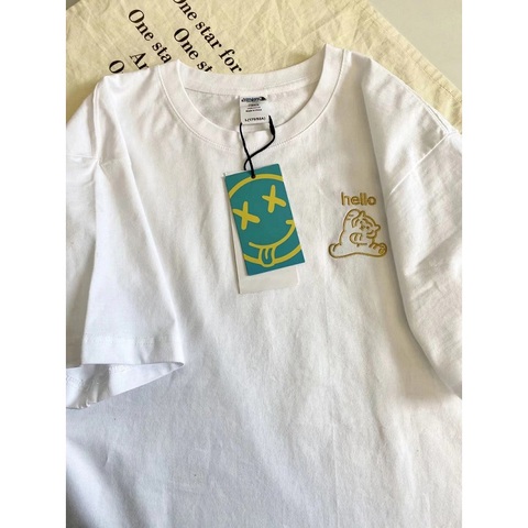 200g cotton crew neck letter embroidered 2022 summer short sleeve T-shirt women's jacket