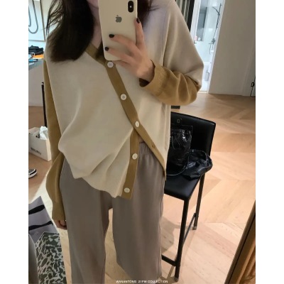 Oblique cardigan women's knitted short sweater long sleeve thin coat