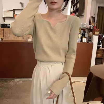 2023 spring, autumn and winter Korean version of the seagull-neck sweater all-match long-sleeved inner bottoming shirt women's sweater