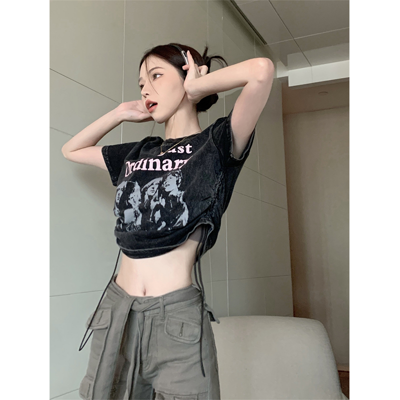 Pullover cotton Vintage Vintage Print couple short sleeve T-shirt women's summer niche design
