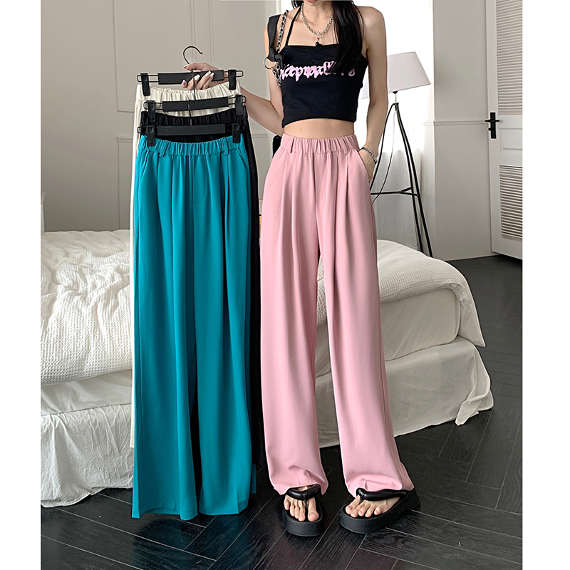 Real auction real price 2022 summer new elastic waist wide leg pants hanging feeling loose wide leg casual pants women