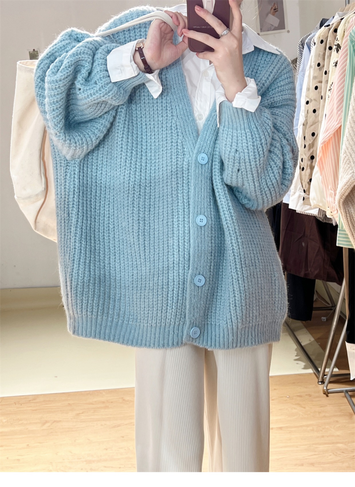 Lazy style thick-knit wool sweater cardigan 2023 spring new loose bat-sleeve slim sweater top for women