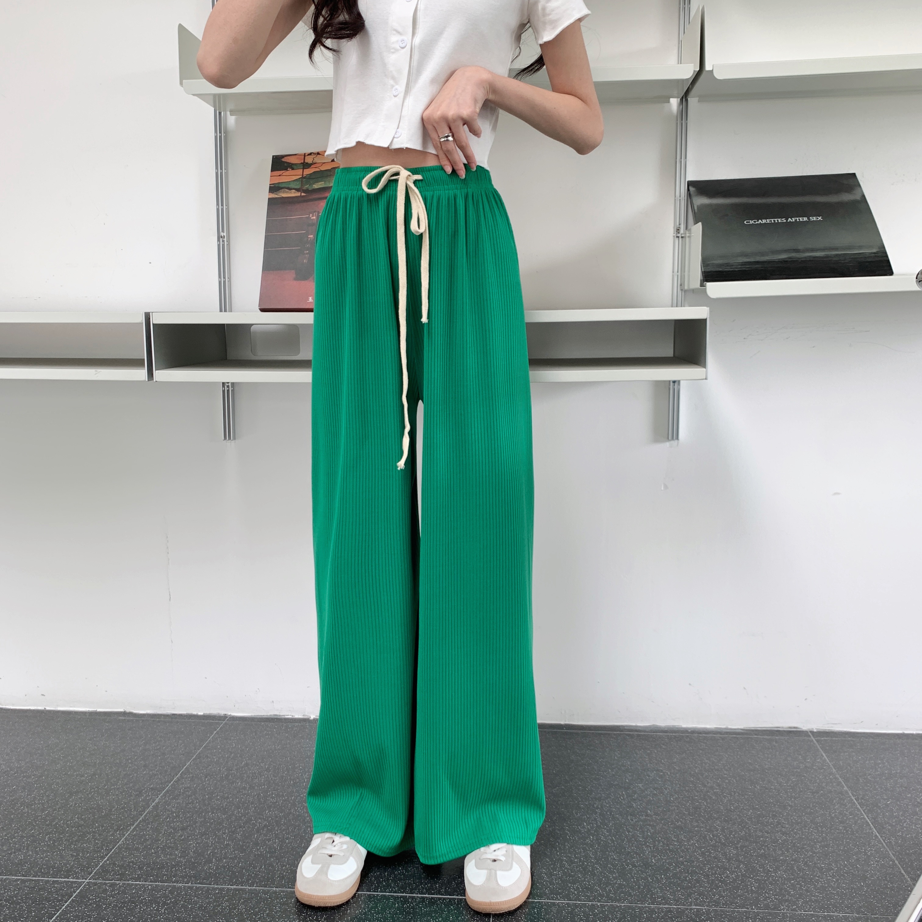 Real price 2022 new snake bone pattern lazy wind ice silk wide leg pants vertical casual pants versatile floor mops