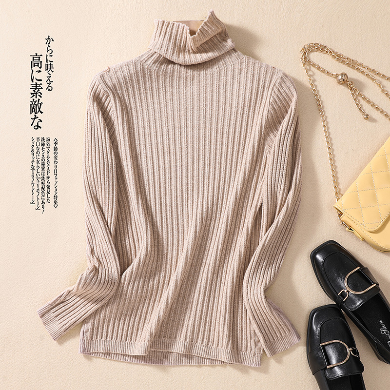 Real shot new autumn and winter high-neck long-sleeved sweater casual solid color sweater large size women's clothing middle-aged women's high-end products