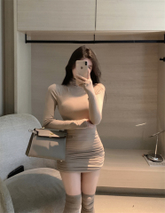 Real price real high-neck dress women's winter character self-cultivation bottoming bag hip skirt