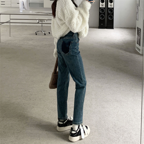 Real shot  spring new straight jeans women's high waist fashion straight loose wide-leg mopping pants
