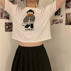 Cotton summer New Cute Japanese couple's wide truffle navel short bear short sleeve T-shirt