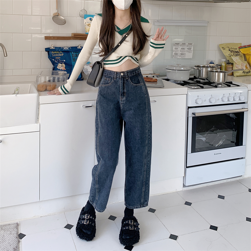 Real shot#Large size women's clothing, small pear shape, radish jeans, women's loose high waist daddy harem pants trendy