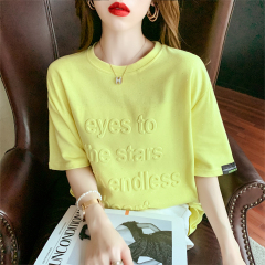 Real shot medium length short sleeve T-shirt for female 2021 summer new relaxed western style versatile half sleeve top