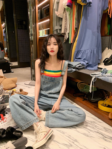 New summer design Korean style loose age-reducing high waist wide-leg jeans overalls MM large size women's clothing