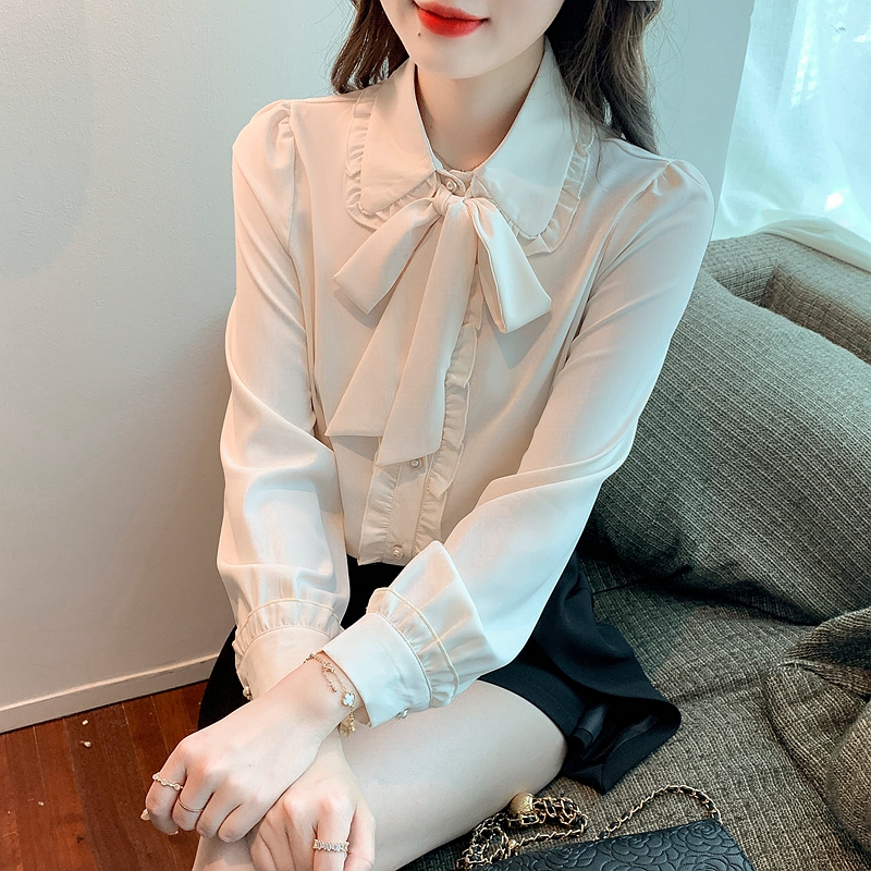 Air chiffon shirt women's spring dress 2022 new foreign style age reducing blouse fashion with long sleeve top inside