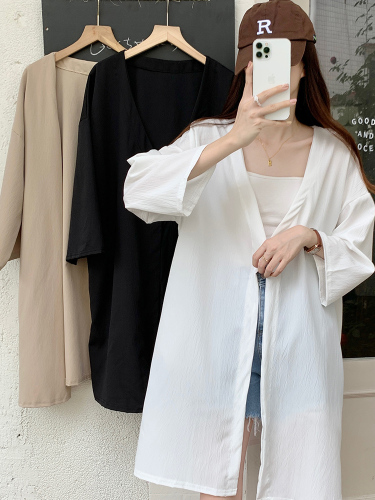 Real photos of real objects with a pocket sun protection shirt women's summer thin style with a loose, lazy middle and long style