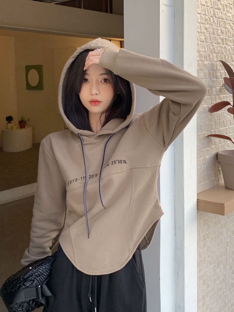 310 grams of imitation cotton interwoven fabric can not play winter fleece sweater women's hooded printing back bag double hat