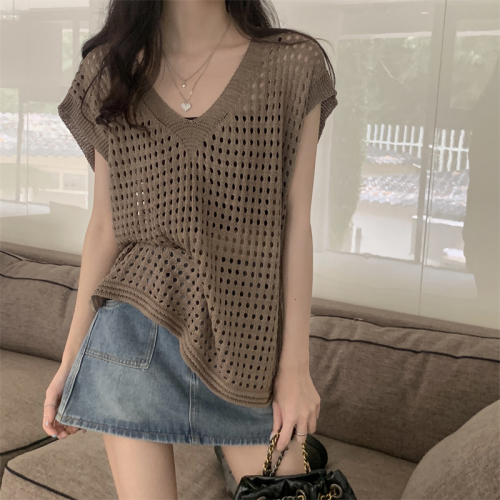 Real price summer new thin hollow V-neck Knitted Blouse vest