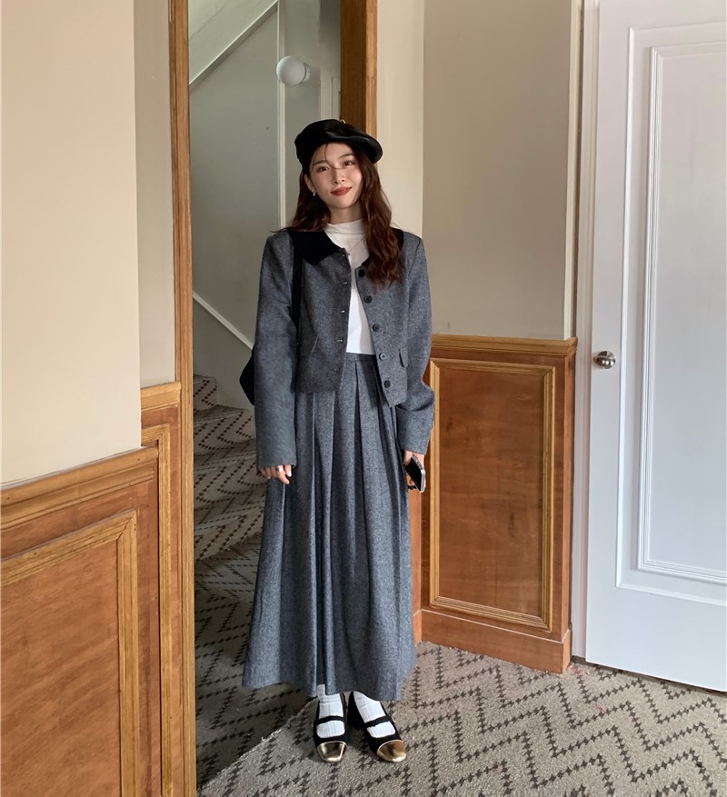 Real Shot French Exquisite Retro Lapel Contrast Color Short Coat Skirt Suit