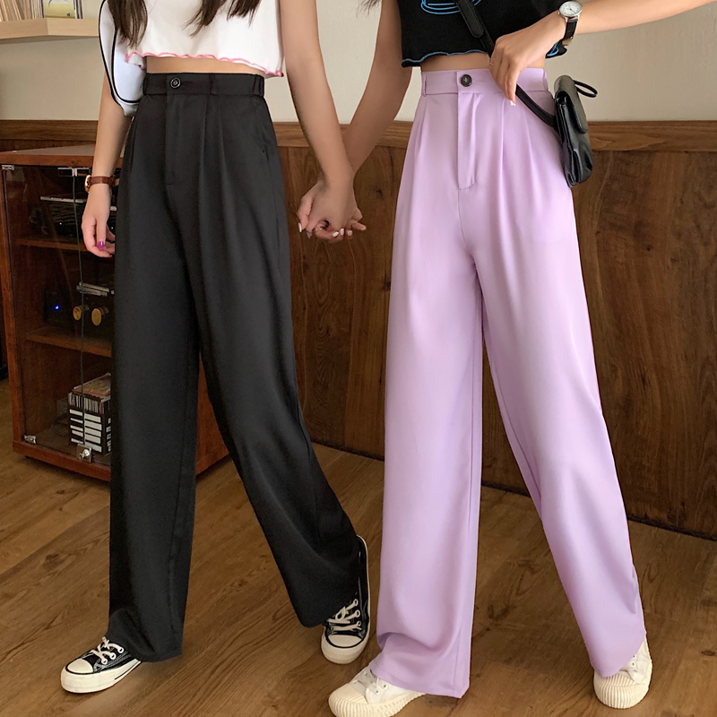 Real shooting 2021 spring and autumn suit wide leg casual floor pants women's loose and versatile high waist straight tube hanging pants