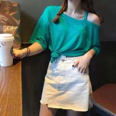 Shanshan 2020 new style simple loose half sleeve T-shirt net red same short sleeve women's all-around shoulder leakage girlfriends top