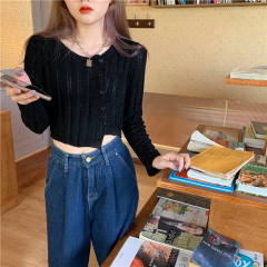 Real price asymmetric loose fit short long sleeve knitted cardigan top