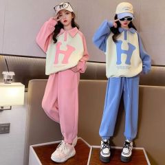 Girls' sports suit spring and autumn 2023 new middle and big children's loose children's fashionable foreign style two-piece suit