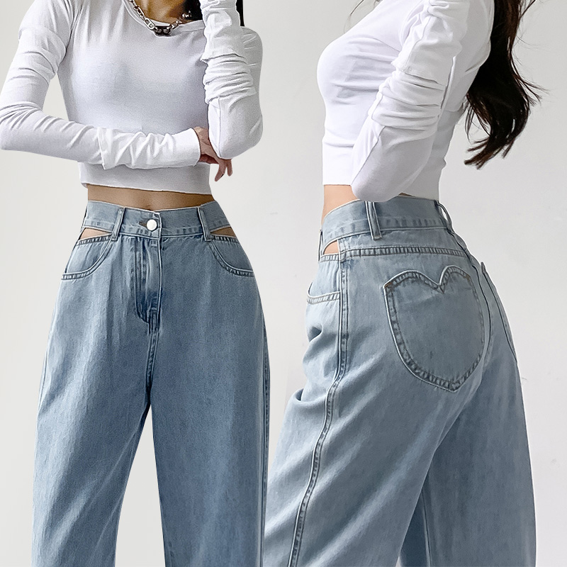 Real shooting jeans women's summer thin style early autumn new love straight tube loose high waist thin wide leg mops