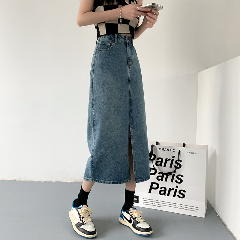 Real shot 2022 new casual loose denim pants skirt high waist skirt