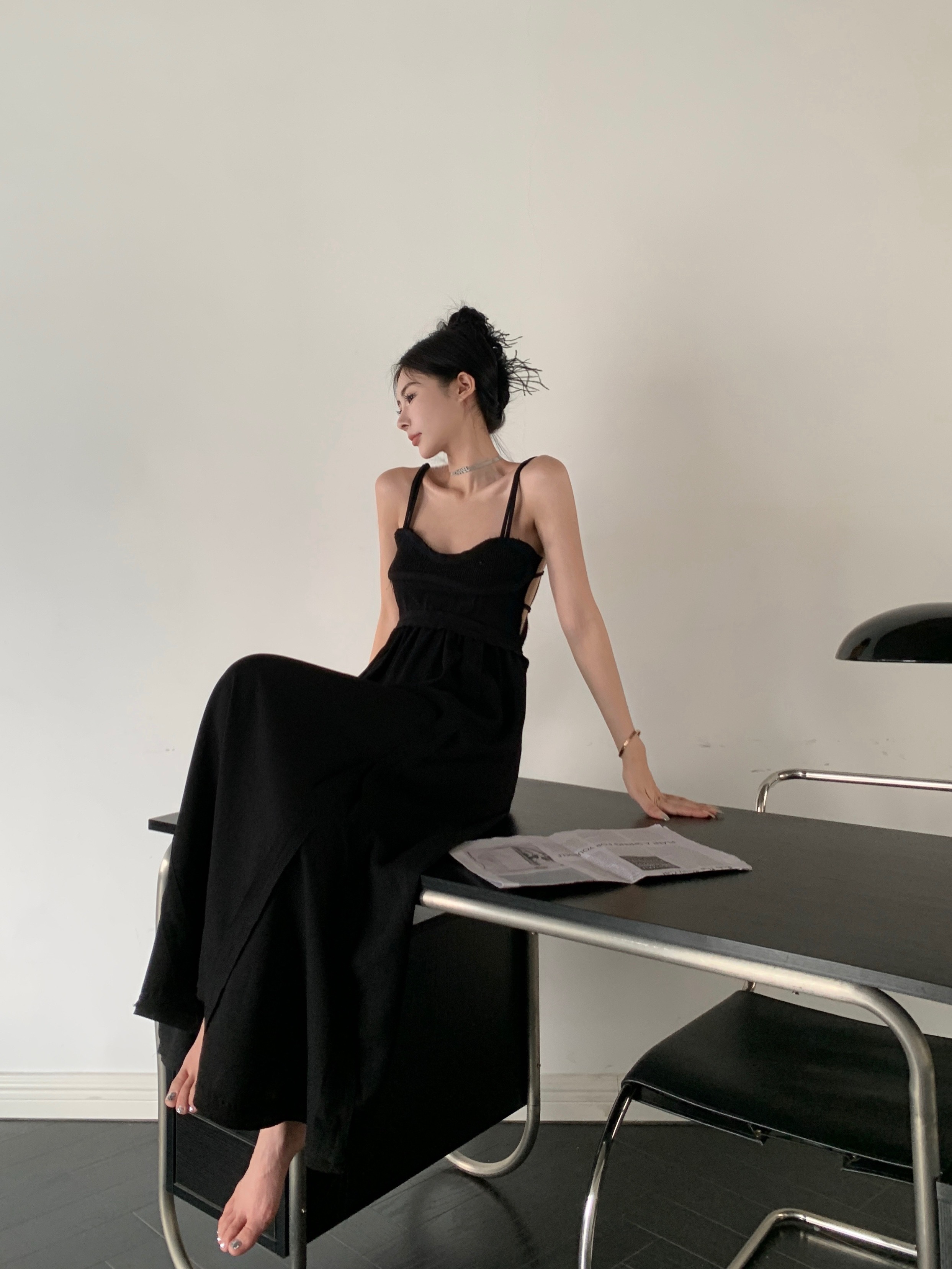 Real shot at real price Retro French halter dress with slim waist and long skirt