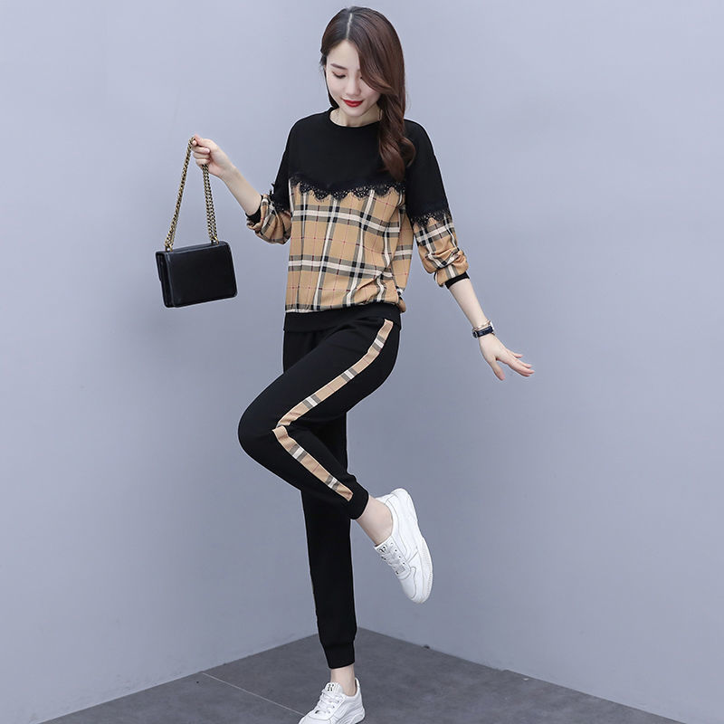 Autumn new style loose temperament large foreign style two-piece set Korean slim fashion suit female