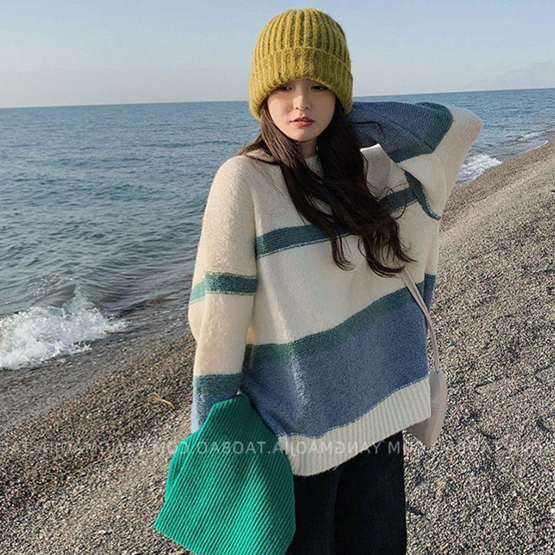 Gentle cookie pink loose v-neck lazy gentle wind twist pullover sweater women's spring and autumn new trendy sweater