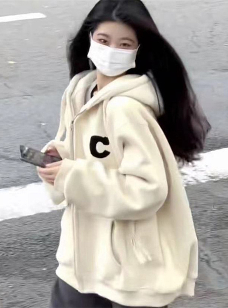 Milk fufu sweater oversize female spring and autumn ins tide Harajuku port style vibe national tide zipper cec jacket bf