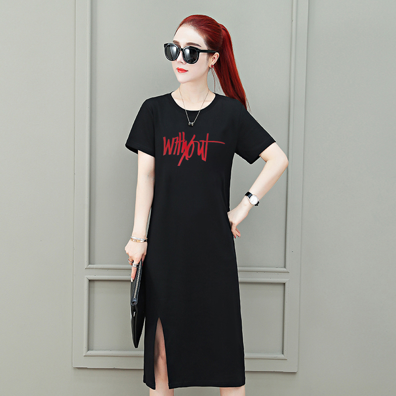 Official short sleeve dress original does not steal size loose 180g double mill medium length over knee T-shirt skirt