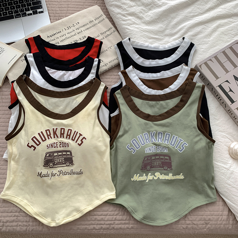 Real price~ spring design sense printing color contrast sports camisole women's chest pad all-match bottoming top