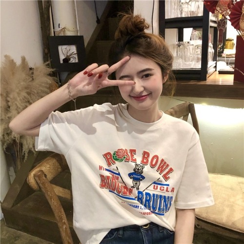 Short sleeved t-shirt female student summer new Korean version ins fashion loose large net red large version simple and versatile top