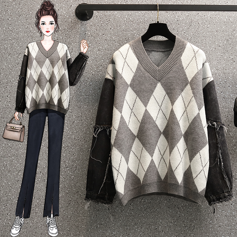 Actual shooting of new slightly fat mm in autumn and winter 2021 wear fashion Korean leisure thickened Lingge sweater fried Street sweater