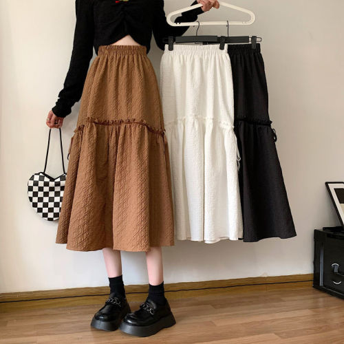Half skirt female autumn winter 2021 new French design sense of minority high waist thin A-line skirt