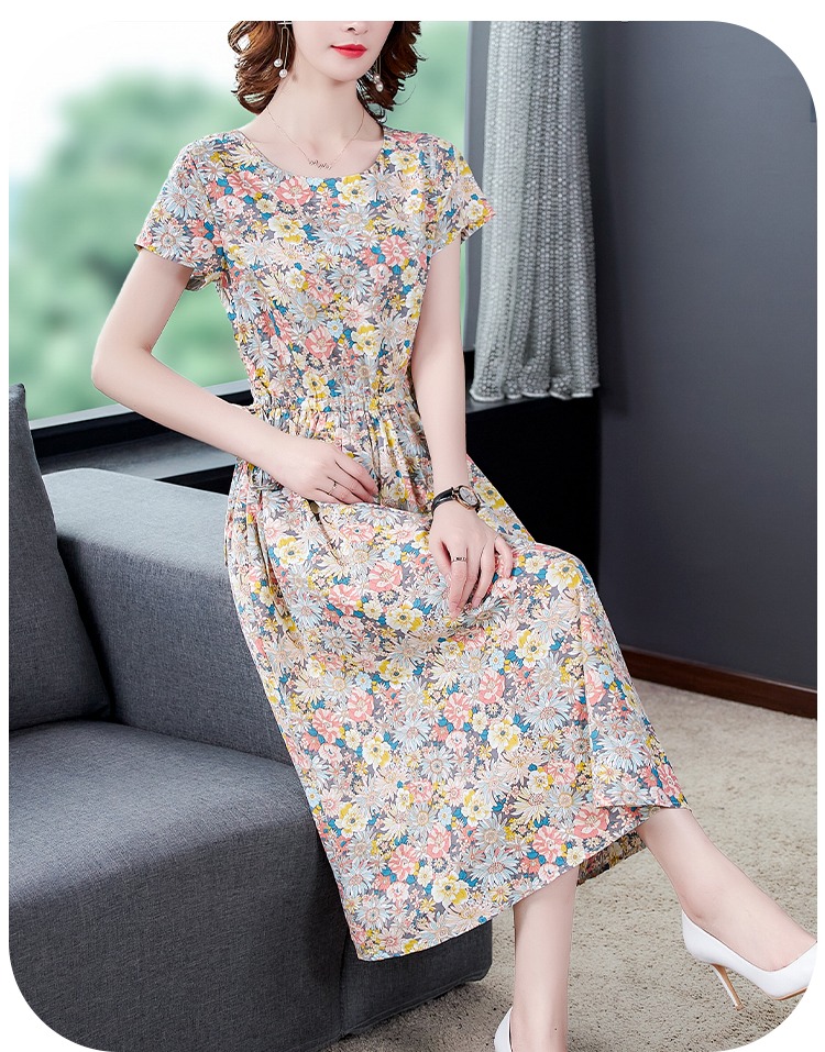 Large women's A-line skirt new summer waist slim imitation Chiffon medium and long knee dress