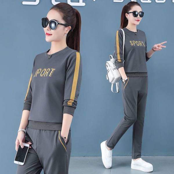 Printed casual sportswear set women's long sleeve 2021 spring and autumn new fashion loose large two-piece set