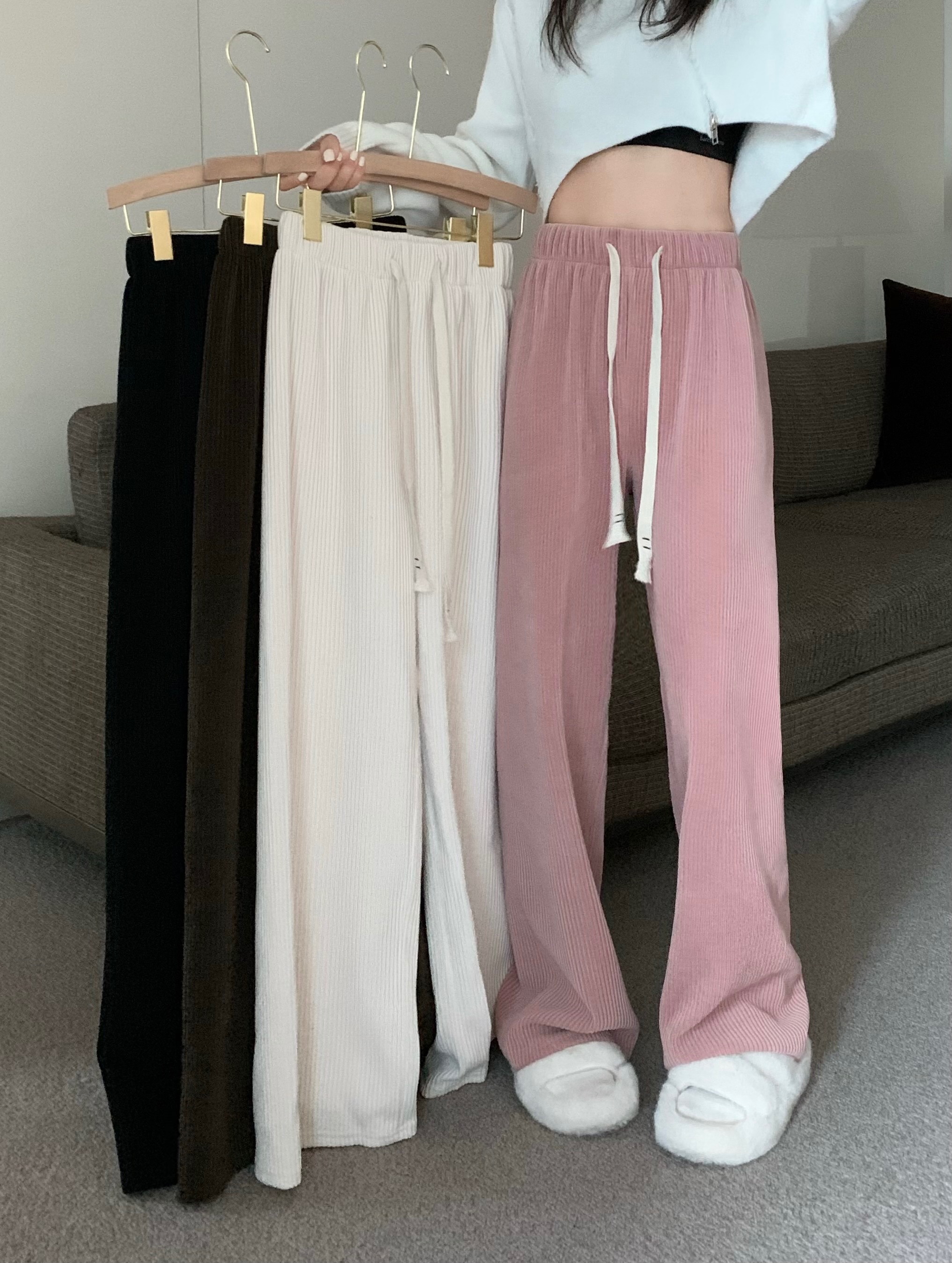Real price ~ thick suede pit bar walking pants casual versatile wide leg pants