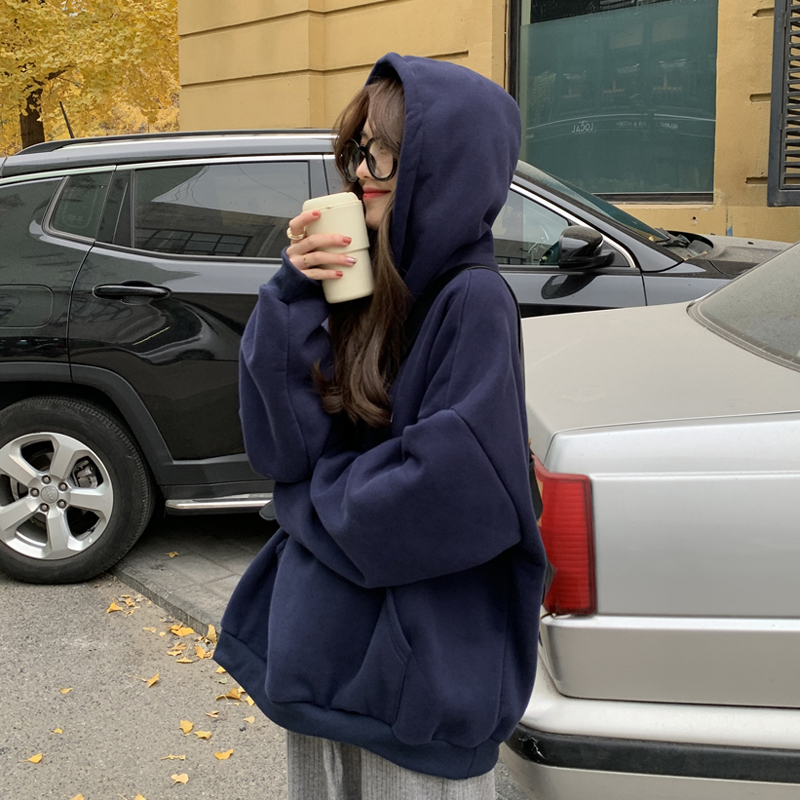 Official picture net price 250g large sweater plus velvet sweater women's hooded letter printing