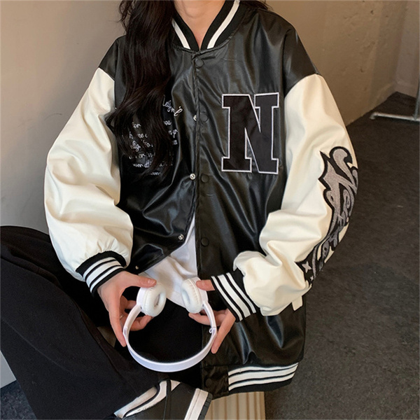 Pique jacket with lining official Vintage Baseball Jacket loose and versatile design sense autumn and winter women's jacket