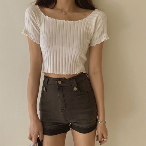 Knitted T-shirt short sleeve women's 2020 summer new short clothing fashion temperament show thin and versatile slim sexy thin top