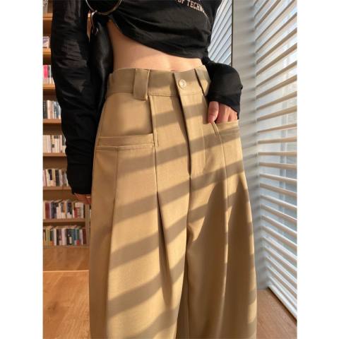 High-waisted wide-leg pants women's spring and autumn new products all-match high-waisted casual suit pants, mopping pants, vertical sense straight tube overalls