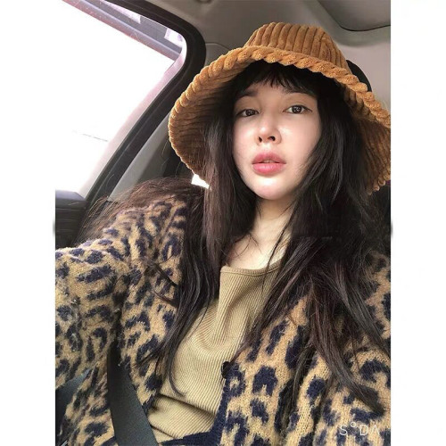 Korean retro girl mohair wool lazy wind ins net red leopard print autumn winter knitted coat cardigan sweater