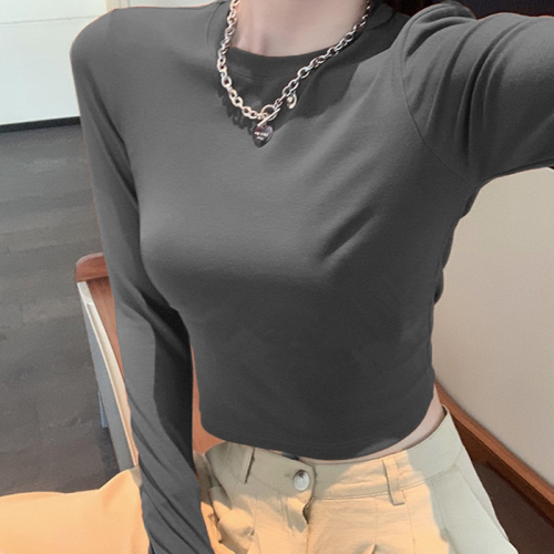 Sexy inner long-sleeved bottoming shirt solid color short T-shirt women's spring and autumn high waist crop top